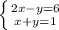 \left \{ {{2x-y=6} \atop {x+y=1}} \right.