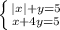 \left \{ {{|x|+y=5} \atop {x+4y=5}} \right.