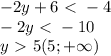 -2y+6\ \textless \ -4 \\ -2y\ \textless \ -10 \\ y\ \textgreater \ 5 (5; +\infty})