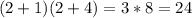 (2+1)(2+4)=3*8=24