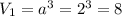 V_{1} = a^{3}= 2^{3} = 8