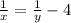 \frac{1}{x}= \frac{1}{y} -4