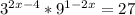 3^{2x-4}* 9^{1-2x}=27