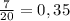 \frac{7}{20}= 0,35