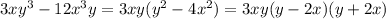 3xy^3-12x^3y=3xy(y^2-4x^2)=3xy(y-2x)(y+2x)