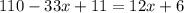 110-33x+11=12x+6