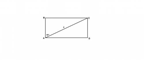 Діагональ прямокутника дорівнює 6 см і утворює з його стороною 60°. знайти периметер прямокутника