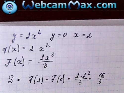 Вычислите площадь фигуры, ограниченной линиями: а) у=2x^2, у=0, х=2; б)у=2x^2, y=2, x=2.