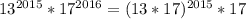 13^{2015}*17^{2016}=(13*17)^{2015}* 17