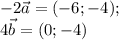 -2\vec{a} = (-6; -4) ;\\4\vec{b}= (0;-4)