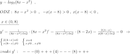 y=log_2(8x-x^2)\; \; ,\\\\ODZ:\; 8x-x^20\; \; ,\; \; -x(x-8)0\; ,\; x(x-8)