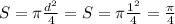 S= \pi \frac{d^2}{4}=S= \pi \frac{1^2}{4}= \frac{ \pi }{4}