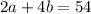 2a+4b=54