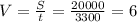 V= \frac{S}{t} = \frac{20000}{3300} = 6