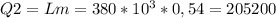 Q2=Lm=380*10^3*0,54=205200