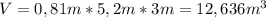 V=0,81m*5,2m*3m=12,636m^3