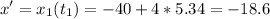 \displaystyle x'=x_1(t_1)=-40+4*5.34=-18.6