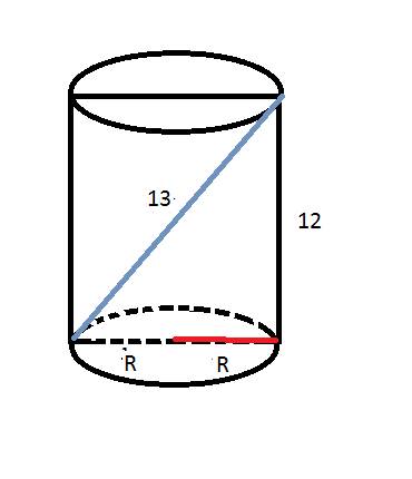 Диагональ осевого сечения уелинда равна 13см,высота цилиндра равна 12 см ,найти площадь основания