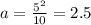 a= \frac{5^{2}}{10} =2.5