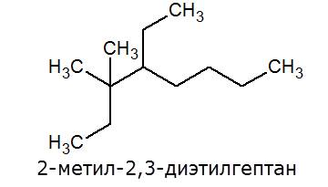 Структура формулы 2-метил 2,3-диэтилгептан 3-этилоктан