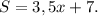 S = 3,5x+7.