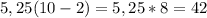 5,25(10-2)=5,25*8=42