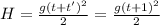 H= \frac{g(t+t')^2}{2}= \frac{g(t+1)^2}{2}