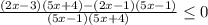 \frac{(2x-3)(5x+4)-(2x-1)(5x-1)}{(5x-1)(5x+4)}\leq 0