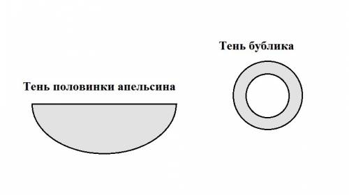 Какие тени отбрасывает бублик и половинка апельсина? нарисовать