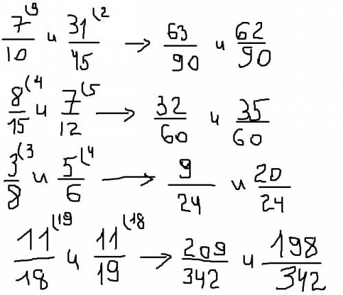 Проведите ноз дроби а) 7/10 и 31/45 ; б) 8 /15 и 7 /12 в) 3/8 и 5/6 г) 11/18 и 11/19 20