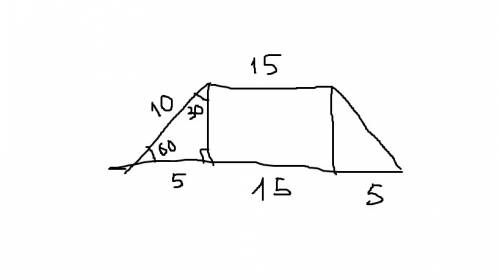 Вравнобедренной трапеции большее основание равно 25 , боковая сторона равна 10 , угол между ними 60