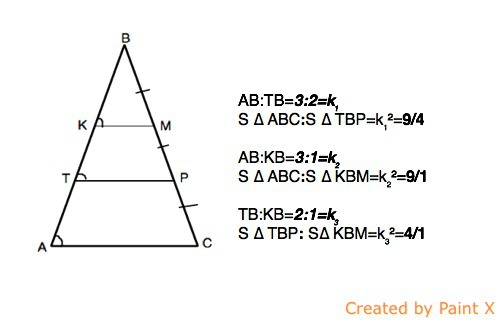 Одна из сторон треугольника разделена на три равные части ,и через точки деления проведены прямые,па