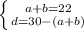 \left \{ {{a+b=22} \atop {d = 30-(a+b)}} \right.