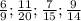 \frac{6}{9}; \frac{11}{20}; \frac{7}{15}; \frac{9}{14}