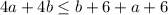 4a+4b \leq b+6+a+6