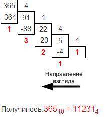 Перевести число 365 из q10→q2,q4,*q16