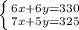 \left \{ {{6x+6y=330} \atop {7x+5y=325}} \right.