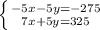 \left \{ {{-5x-5y=-275} \atop {7x+5y=325}} \right.