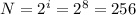 N = 2^i = 2^8 = 256