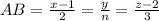 AB= \frac{x-1}{2} = \frac{y}{n} = \frac{z-2}{3}