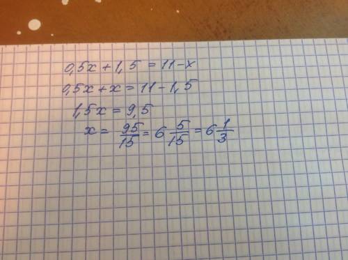 Решите уравнение : 0.5(х+3)=(11-х)