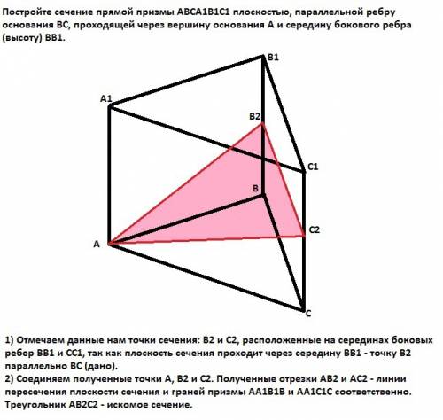 10-11 ! постройте сечение прямой призмы abca1b1c1 плоскостью, параллельной ребру основания bc, прохо