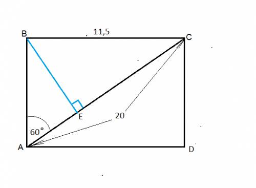 Впараллелограмме abcd ∠d = 90°, ∠cab = 60°, be⊥ac, e∈ac, ac=20 см, вс=11,5 см. найти периметр паралл