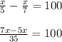 \frac{x}{5} - \frac{x}{7} =100\\ \\ \frac{7x-5x}{35} =100\\ \\