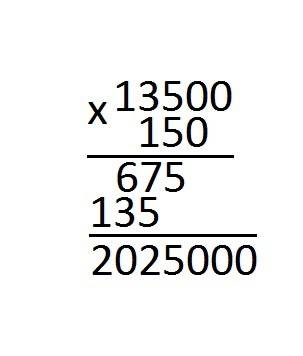 Решить умножение столбиком 13500 умножить на 150