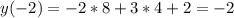 y(-2)=-2*8+3*4+2=-2