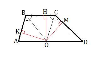 Апредложить другое решение к биссектрисы углов b и c трапеции abcd пересекаются в точке o,лежащей н