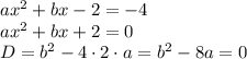 ax^2+bx-2=-4&#10;\\\&#10;ax^2+bx+2=0&#10;\\\&#10;D=b^2-4\cdot2\cdot a=b^2-8a=0