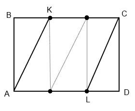 Прямоугольнике abcd точки k l расположены так что bk=ld= 1: 3 ad плошадь четырёхугольника akcl равно