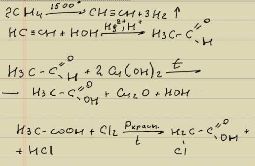 Решить ! ch4-c2h2-ch3-coh-ch3-cooh-ch2cl-cooh